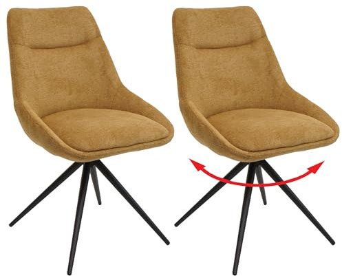 Mendler 2er-Set Esszimmerstuhl HWC-M65, Küchenstuhl Lehnstuhl Stuhl, drehbar Auto-Position Metall Stoff/Textil - senfgelb