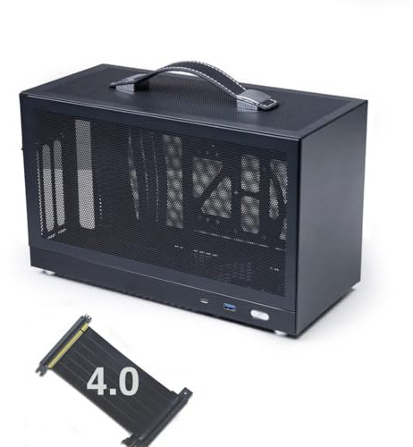 MiniNeo S400 10.8L Portable Mini-ITX Computer Case with PCIe 4.0 Cable, Advanced Vented Panel, Front Type-C USB3.0 Ports, Fit Triple Slot GPU, SFF Small Form Factor PC Chassis