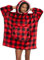 Mnamo Tragbare Decke Hoodie Blanket für Erwachsene rotes Karomuster warme übergroße Sweatshirt-Decke mit Kapuze für Familie und Freunde Einheitsgröße