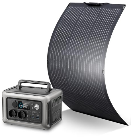 ALLPOWERS R600 Station électrique portable 299Wh avec panneau solaire flexible 100W IP68 étanche, batterie LiFeP04, Chargement rapide sans fil 15W, générateur solaire pour camping-car, jardin, toit