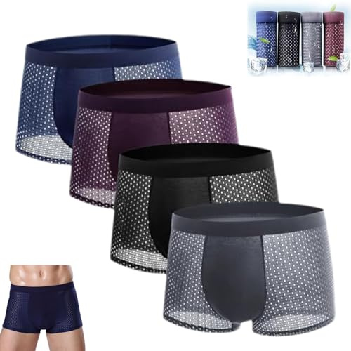 CTLTSRX Boxer in Fibra di bambù, Boxer da Uomo in Seta di Ghiaccio, Boxer Morbidi e Comodi, per Un Comfort Che Dura Tutto Il Giorno (L,4pcs)