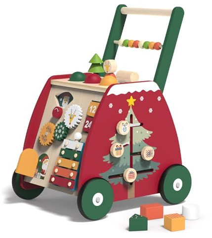 Baby Lauflernwagen Holz Weihnachten, Baby Lauflernhilfe aus Holz, Multifunktional Holzspielzeug Montessori Spielzeug, Baby Walker Geschenk für Jungen und Mädchen
