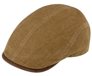 fiebig Brighton Flatcap aus Leinen | Schirmmütze mit Baumwollfutter | Schiebermütze mit Kontrastnähten (60-XL, Curry)