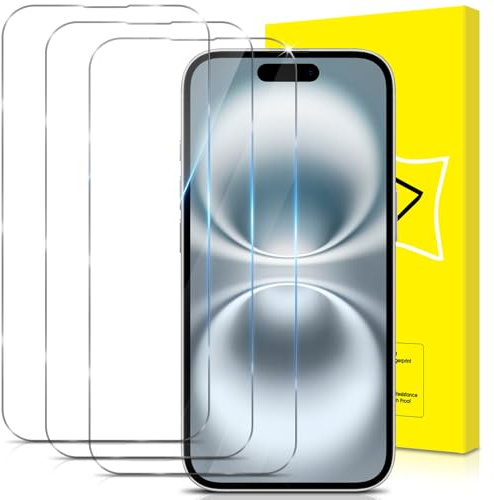 GiiYoon-3 PACK Screen Protector for iPhone 16 Tempered Glass [HD Full Coverage] [Easy Installation] [Round Edge] [Scratch Resistant] [9H Hardness]