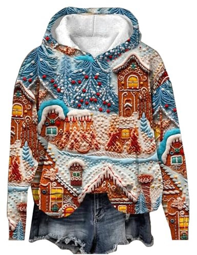 Weihnachten Hoodie Damen Lustige Grafik, Sale Weihnachtspullover Warme Mit Weihnachtlichem Aufdruck Sweatshirt, Sale Pullover Baumwolle Bequem, Kapuzenpullover Elegant Schick Winterpullover Casual