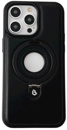 WarmWhisper Ledermaterial mit magnetischem Metallständer, luxuriöses Leder, unsichtbarer Ständer, Handyhülle für iPhone 12–15 (iPhone 16 Pro Max, Schwarz)