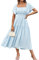GRACE KARIN Ladies Elegant Chiffon A-Line Dresses Square Neck Ruffle Sleeve Tiered Beach Dresses Light Blue XL