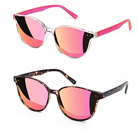 Sumato Occhiali da sole da donna, con occhio di gatto, rosa, lenti alla moda, con schermatura UV400 (Rosa e Tortoise)
