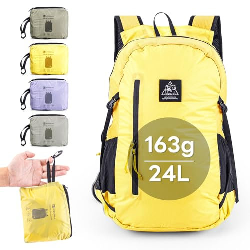 Ultralight Hiking Backpack Trekking Rucksack - Packable Handy Daypack for Travel,24L Walking Backpack for Outdoor Camping Hiking School Women Men Kids (Yellow)