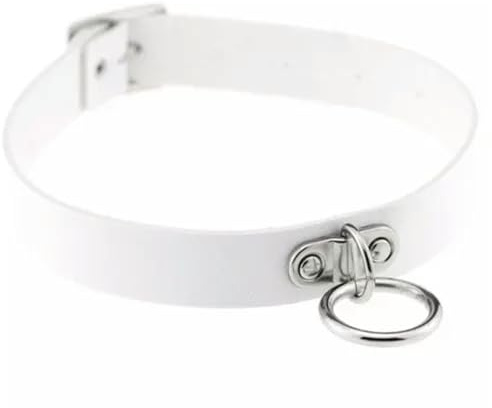 Gothic Punk Weiß Pu Leder Spike Nieten O-Ring Halsband Ohrstecker Choker Halskette-Anhänger O-Ring 40cm