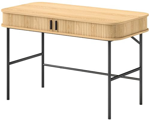 HOMCOM Schreibtisch Bürotisch mit Stauraum, Computertisch mit Regal, Stahlgestell, Arbeitstisch für Arbeitszimmer Büro, 120 x 60 x 76,5 cm, Eiche