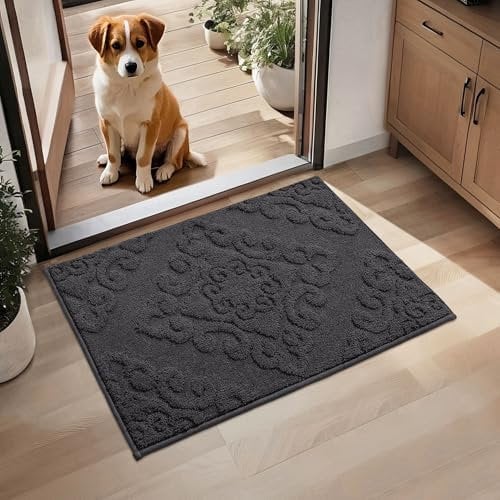 COSY HOMEER 50x80 cm Nonslip Indoor Doormat, Absorbent Dirt Trapper Floor Mat for Front Back Door Entrance, Low Profile Door Entrance Welcome Rug, Dark Grey