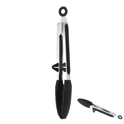 MHwan Küchenzange, 27cm Grillzange Edelstahl mit Ständer, die den Topf Nicht Beschädigen, BPA-Frei, Lebensmittelechtem Silikon mit Verbrühschutz Rutschfestigkeit Zange Küche,Waschmaschinenfest