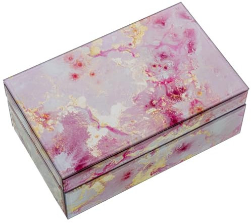 DRW Joyero Rectangular de Cristal con Flores en Rosa 21x13x8,5cm