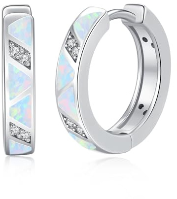 Opal Creolen 925 Sterling Silber weißer Huggie Ohrringe für Empfindliche Ohren Opal schmuck Geschenk für Frauen Geburtstag