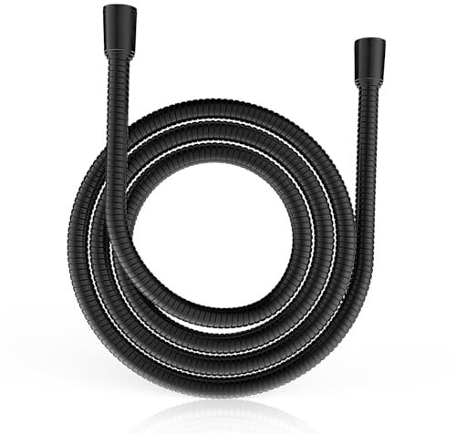 MEKO Shower Hose 1.8m, Stainless Steel Leakproof Shower Hoses，Replacement 9mm (Outer)/6mm(Inner) Large Bore Universal Standard G1/2 High Pressure Resistance, Anti-Explosion and Anti-Kink Hose (Black)