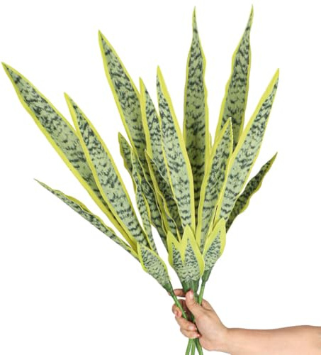 Bird Fiy Artificial Snake Plants 30 Faux Agave Fake Sansevieria Artificial Silk UV Resistant Plant for Home Garden Office Store Decoration 4 Pcs (Yellow-Light Green)
