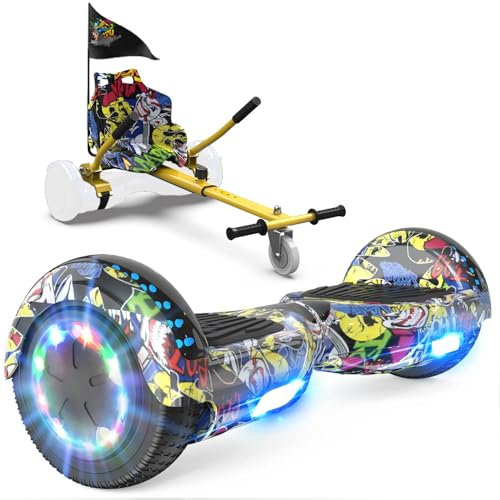 GeekMe Hoverboards mit Sitz, Hoverboards Hoverkart,Hoverboards Go-Kart mit Bluetooth-Lautsprecher LED-Leuchten, Geschenk für Kinder Jugendliche Erwachsen