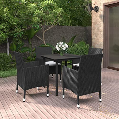 Brokky 5-TLG. Garten-Essgruppe mit Auflagen Poly Rattan und Glas Gartensessel Wetterfest Essgruppe Outdoor Esstisch Mit 5 StüHlen Garden Furniture