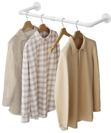 eSituro Kleiderstange Wandmontage, Garderobe Rohr industrial, für Flur Küche Wohnzimmer Badezimmer, 79 cm, Weiß