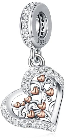 Charms Albero della Vita in Argento Sterling 925 per Donne Ragazza, Cuore Famiglia Charm Bead Ciondolo per Bracciali e Collane