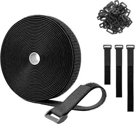 15m x 2cm Adjustable Cable Straps, Velcro Cable Ties, Reusable Velcro Straps Heavy Duty, Hook and Loop Securing Strap, Free Cut, for Cable Tidy, Wire Storage, Organizer and Management, With 50 Buckles