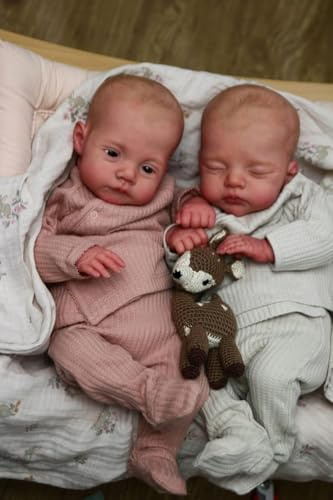 Anano Realistische Reborn Baby Puppen Junge Und Mädchen Zwillinge Set 45 cm Lebensechte Babypuppen Silikonpuppe Mit Stoffkörper, Handgefertigte Silikon Zwillinge Für Sammler