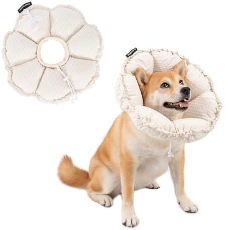 H HIDREAM Soft Dog Cones for Medium Dogs,Cute Adjustable Cone for Dogs to Stop Licking,Dog Recovery Collars & Cones that can Protect Head and Foot Wounds，Egg White All-Season Style