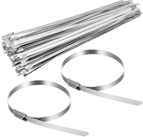 100 Piezas Bridas Metalicas, Abrazaderas Metalicas, 4,6 x 200 mm Bridas de Acero Inoxidable 304 con Bola de Acero para Envolver Cables, Cercas y Otros Requisitos