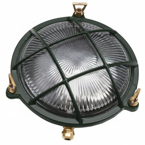 Wandlampe außen Glas Messing massiv E27 IP64 klein Ø 21 cm rund Grün Maritim Außenleuchte Balkonlampe Terrassenleuchte Kellerleuchte