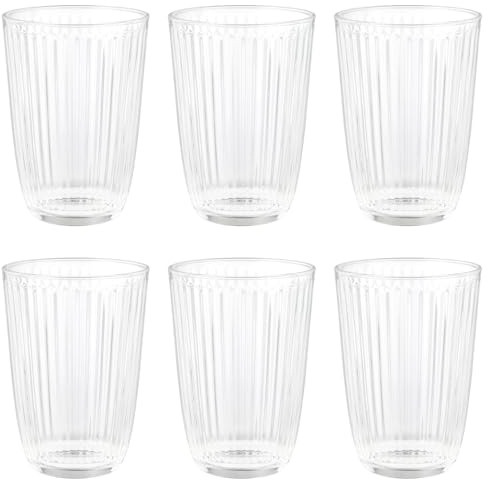 BUTLERS 6er Set Trinkgläser 390 ml Klarglas - LINEE | Farbe Durchsichtig - Wasserglas für Limonaden & Säfte - Universalglas für Softdrinks & Cocktails - Rillenstruktur