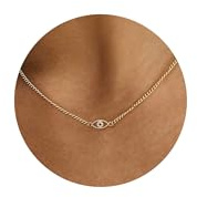 Asdecy Collier pour femme, plaqué or 14 carats et zircons cubiques, protection contre le mauvais œil, pendentif en forme d'œil turc, hypoallergénique, sans nickel, bijou cadeau porte-bonheur pour