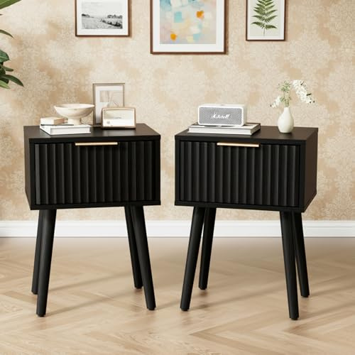 LEADZM Nachttisch 2er Set Nachttische 48x38x60cm Schwarz | Nachtschrank mit 1 Schublade,für Schlafzimmer, Beistelltisch für Schlafzimmer und Wohnzimmer
