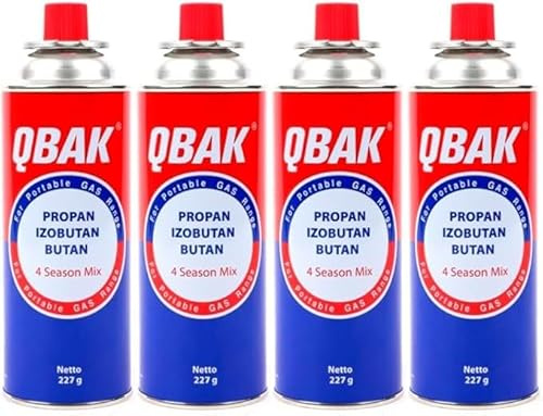 XHC BRICO - Cartuchos de 227gr - Cartucho de GAS BUTANO PORTATIL 277G - QBAK - Packs de Botellas para Camping Gas Portatil u Hornillo Camping Portátil, Cocinal, Infernillo, Fogareiro (4 Botellas)
