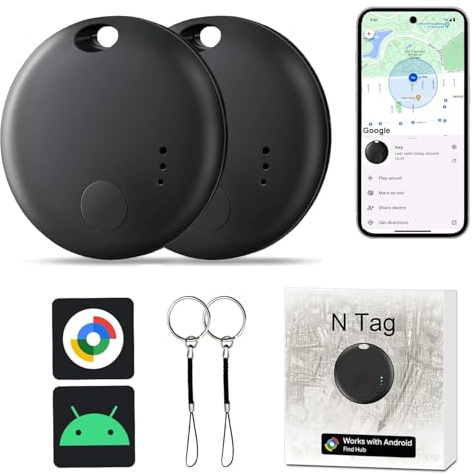 Air Tracker Tag per Android, confezione da 2 tracker Bluetooth, compatibili con l’app Google Find Hub Device, etichette di localizzazione intelligenti per chiavi, valigie, zaini e portafogli.