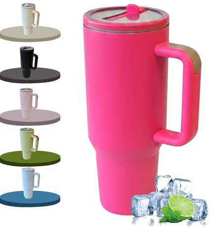 ProBytes 40oz/1182ml Large Stylish Hot/Cold Drink Tumbler/Cup Straw DoubleWall Travel Mug (Pink)