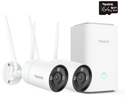 Reolink 4K Wi-Fi 6 Überwachungskamera Set mit Home Hub, 5/2,4 GHz WLAN Kamera Outdoor, IP67 Metallgehäuse, KI-Erkennung, Farbnachtsicht, 24/7-Aufzeichnung, 64GB microSD-Karte, RLC-810WA 2-Kamera-Set