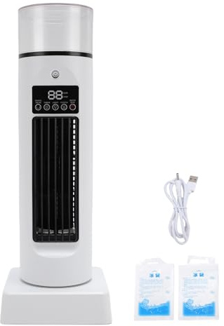 SEAFRONT Ventilador Portátil de Torre de Escritorio, Mini Aire Acondicionado con 6 Velocidades Ajustables, Luz Nocturna de 7 Colores y Humidificador para el Hogar