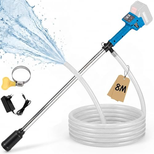 Cordless Stick Water Transfer Pump Compatible with Makita 18V – 3000 L/h Flow Capacity, 3-Stage Adjustable Flow, 3/4 Hose Connector, 8 m Hose, Portable Water Pump for Pool Garden RV (NO Battery)