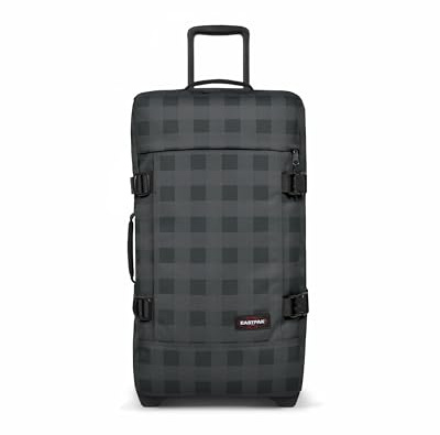 Eastpak Tranverz M Koffer 78L (67 x 35,5 x 30 cm), mittelgroßer Reisekoffer mit Rollen, leichtes Gepäck mit 2 Fächern, Teleskopgriff & TSA-Schloss - Checker Grey