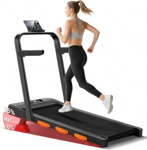 Folable Walking Pad with 15% Incline, 3.0 HP Under Desk Treadmill for Home | 159KG Capacity, Shock Absorption, Suspension System, Multi-layer Running Belt, <45 dB Low Noise, Transport wheels