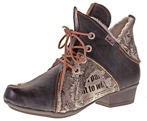 TMA Damen Winter Stiefeletten echt Leder Boots Leder Schuhe 8818F Knöchelschuhe Schwarz Grau Gr. 37