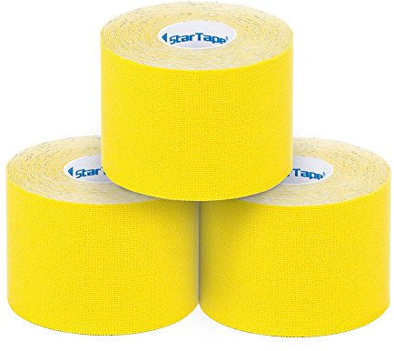 SL StarTape - Kinesiologietape, elastisches Sporttape aus Baumwolle, selbstklebendes Physiotape, wasserabweisend, hautfreundliches Taping, 5 x 550 cm, gelb, 3er Set