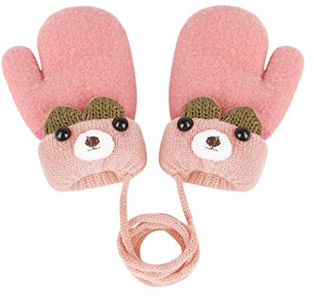 YSXY Süße Fäustlinge Baby Kleinkind Gestrickte Handschuhe für 1 2 3 Jahre Jungen Mädchen Winter Warme Strickhandschuhe mit schnur Fleece-Innenfutter