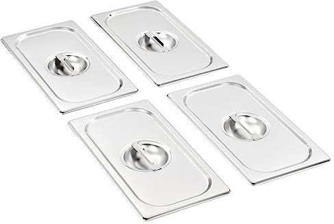 vidaXL 4X Deckel Löffelaussparung Gastronorm Behälter Abdeckung GN-Deckel Gastronormbehälter Gastro Gefäß GN 1/3 325x176 mm Edelstahl Silbern