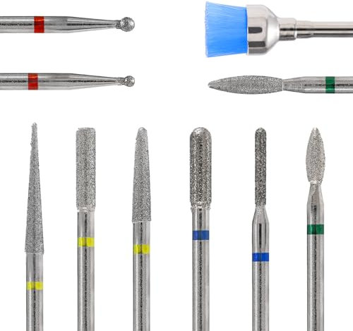 MELODYSUSIE Nail Drill Bits Set Diamond Metal Professional 3/32 Inches, for Acrylic Nails and Electric Nail Files Drill Machine Manicure Pedicure Home Salon Use, 10pcs (Sliver)
