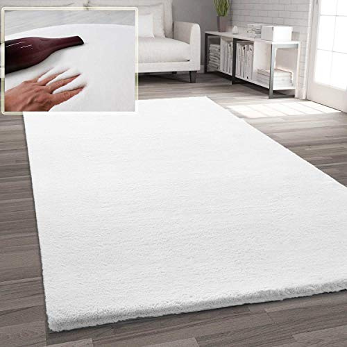 VIMODA Fellteppich Kunstfell Teppich Imitat in Creme Dicht Flauschig Seidiger Glanz, Maße:80x150 cm