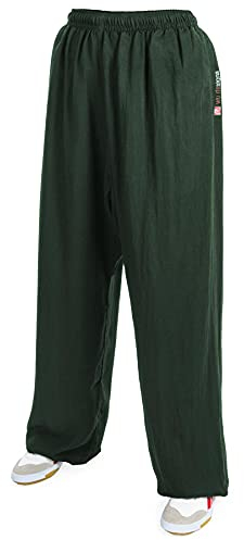 wu designs Pantaloni da Allenamento in Cotone (Leggero) Kung Fu e Tai Chi - Yoga Pantaloni Verde Scuro 185