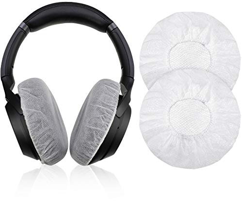 BBTO Einweg-Kopfhörer-Ohrpolster, hygienisch, Vlies, dehnbar, passend für die meisten On-Ear-Kopfhörer, 8,5 cm, Weiß, 100 Stück