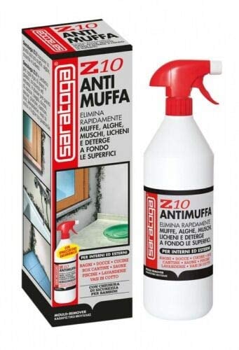 SARATOGA , Spray Antimuffa Saratoga Z10, Elimina Muffe Alghe Muschi Licheni, per uso Interno ed Esterno, Spruzzatore Ergonomico, 1Lt